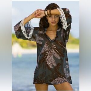 Letarte Pullover Feathers Sheer Tunic Cover Up